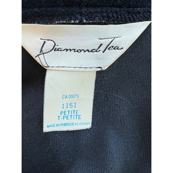 Diamond Tea Velvet Robe Navy Blue Petite Long Sleeve Tie Waist - Picture 5 of 10